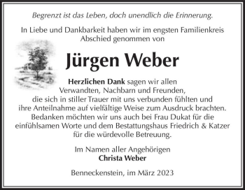 Traueranzeige von Jürgen Weber  von Magdeburger Volksstimme