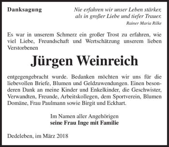 Traueranzeige von Jürgen Weinreich  von Magdeburger Volksstimme