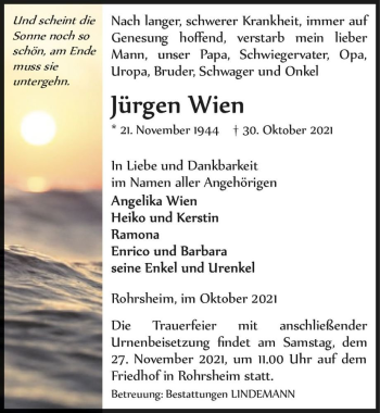 Traueranzeige von Jürgen Wien  von Magdeburger Volksstimme