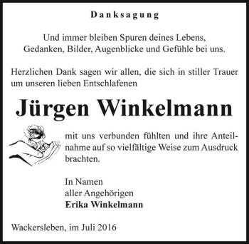 Traueranzeige von Jürgen Winkelmann  von Magdeburger Volksstimme