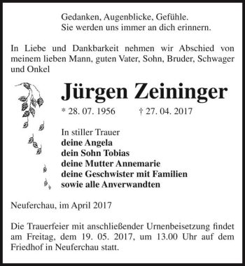 Traueranzeige von Jürgen Zeininger  von Magdeburger Volksstimme