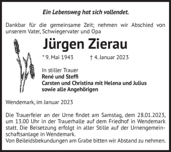 Traueranzeige von Jürgen Zierau  von Magdeburger Volksstimme