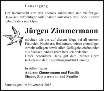 Traueranzeige von Jürgen Zimmermann  von Magdeburger Volksstimme