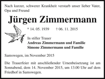 Traueranzeige von Jürgen Zimmermann  von Magdeburger Volksstimme