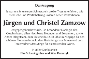 Traueranzeige von Jürgen und Christel Zamzow  von Magdeburger Volksstimme