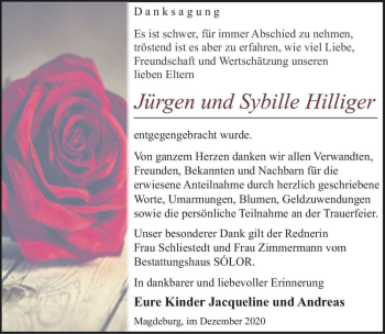 Traueranzeige von Jürgen und Sybille Hilliger  von Magdeburger Volksstimme