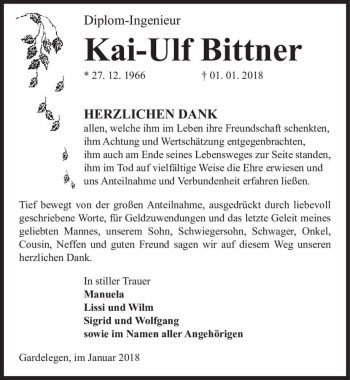 Traueranzeige von Kai-Ulf Bittner  von Magdeburger Volksstimme