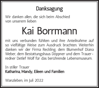Traueranzeige von Kai Borrmann  von Magdeburger Volksstimme