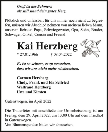 Traueranzeige von Kai Herzberg  von Magdeburger Volksstimme