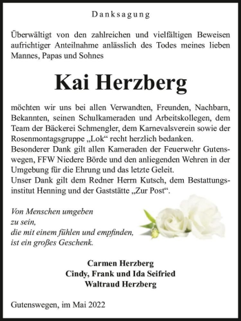 Traueranzeige von Kai Herzberg  von Magdeburger Volksstimme