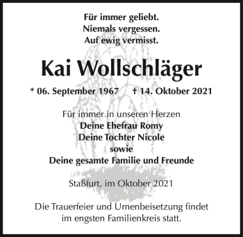 Traueranzeige von Kai Wollschläger  von Magdeburger Volksstimme