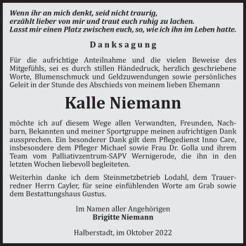 Traueranzeige von Kalle Niemann  von Magdeburger Volksstimme