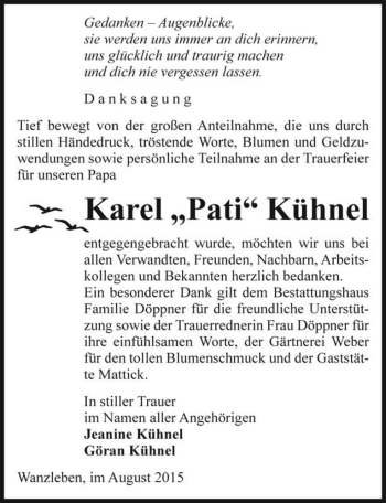 Traueranzeige von Karel 
