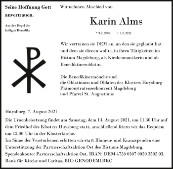 Traueranzeige von Karin Alms  von Magdeburger Volksstimme