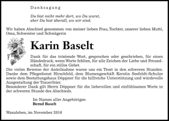 Traueranzeige von Karin Baselt  von Magdeburger Volksstimme