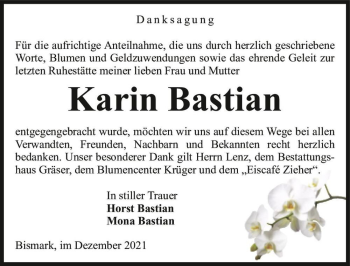Traueranzeige von Karin Bastian  von Magdeburger Volksstimme