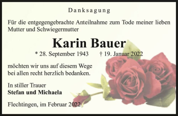 Traueranzeige von Karin Bauer  von Magdeburger Volksstimme