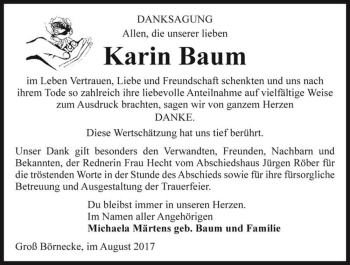 Traueranzeige von Karin Baum  von Magdeburger Volksstimme