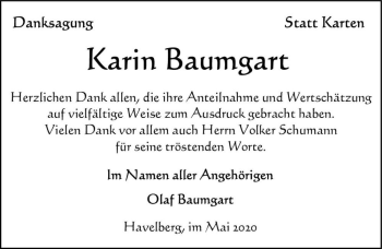 Traueranzeige von Karin Baumgart  von Magdeburger Volksstimme