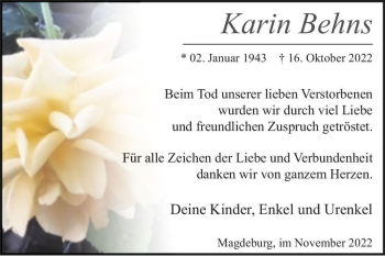 Traueranzeige von Karin Behns  von Magdeburger Volksstimme
