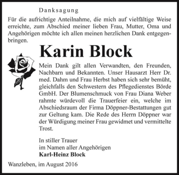 Traueranzeige von Karin Block  von Magdeburger Volksstimme