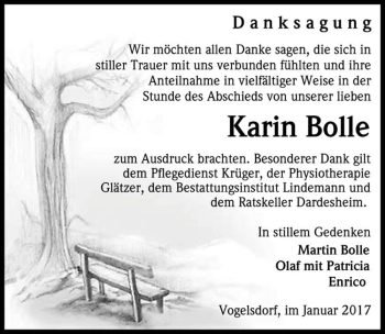Traueranzeige von Karin Bolle  von Magdeburger Volksstimme