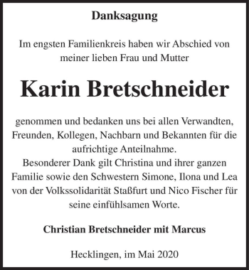 Traueranzeige von Karin Bretschneider  von Magdeburger Volksstimme