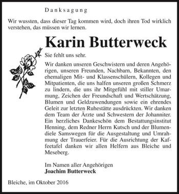 Traueranzeige von Karin Butterweck  von Magdeburger Volksstimme
