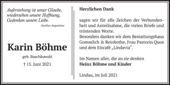 Traueranzeige von Karin Böhme (geb. Baschkowski)  von Magdeburger Volksstimme