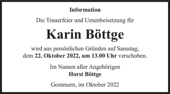 Traueranzeige von Karin Böttge  von Magdeburger Volksstimme
