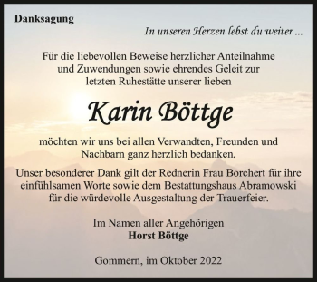 Traueranzeige von Karin Böttge  von Magdeburger Volksstimme