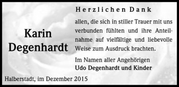 Traueranzeige von Karin Degenhardt  von Magdeburger Volksstimme