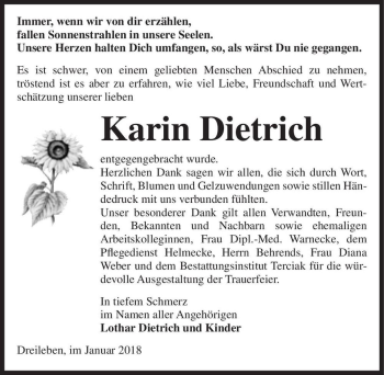 Traueranzeige von Karin Dietrich  von Magdeburger Volksstimme