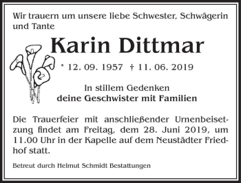 Traueranzeige von Karin Dittmar  von Magdeburger Volksstimme