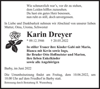 Traueranzeige von Karin Dreyer  von Magdeburger Volksstimme