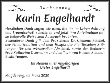 Traueranzeige von Karin Engelhardt  von Magdeburger Volksstimme