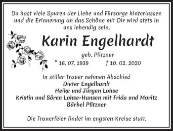 Traueranzeige von Karin Engelhardt (geb. Pfitzner)  von Magdeburger Volksstimme