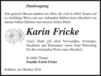 Traueranzeige von Karin Fricke  von Magdeburger Volksstimme