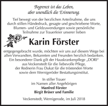 Traueranzeige von Karin Förster  von Magdeburger Volksstimme