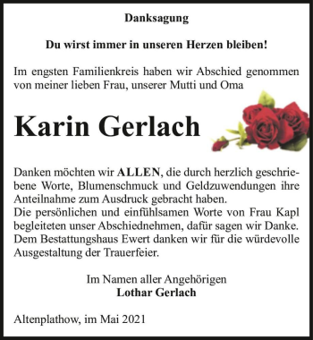 Traueranzeige von Karin Gerlach  von Magdeburger Volksstimme