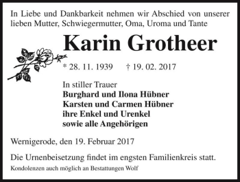 Traueranzeige von Karin Grotheer  von Magdeburger Volksstimme