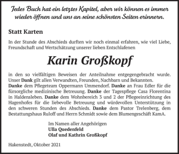 Traueranzeige von Karin Großkopf  von Magdeburger Volksstimme