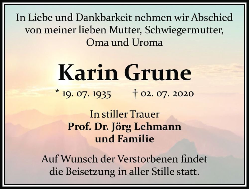  Traueranzeige für Karin Grune  vom 11.07.2020 aus Magdeburger Volksstimme