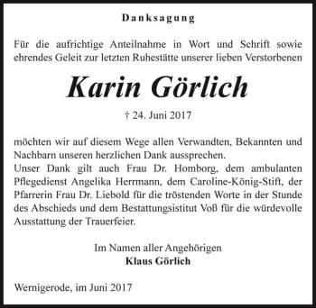 Traueranzeige von Karin Görlich  von Magdeburger Volksstimme