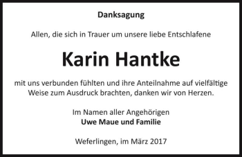 Traueranzeige von Karin Hantke  von Magdeburger Volksstimme