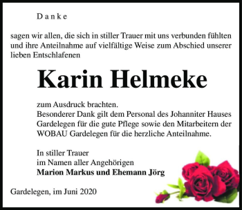 Traueranzeige von Karin Helmeke  von Magdeburger Volksstimme