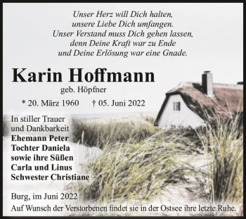 Traueranzeige von Karin Hoffmann (geb. Höpfner)  von Magdeburger Volksstimme