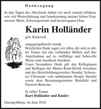 Traueranzeige von Karin Holländer (geb. Kuntzsch)  von Magdeburger Volksstimme