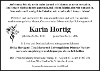Traueranzeige von Karin Hortig  von Magdeburger Volksstimme
