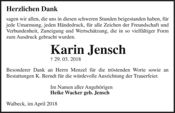 Traueranzeige von Karin Jensch  von Magdeburger Volksstimme